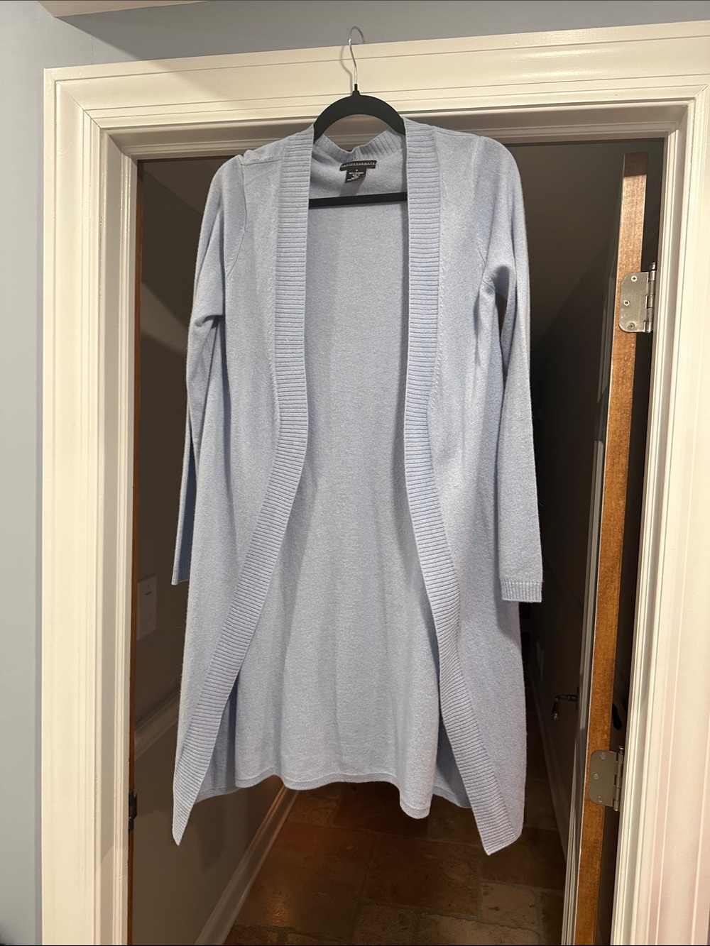 Sofia Cashmere Light Blue Open-Front Long Cardigan